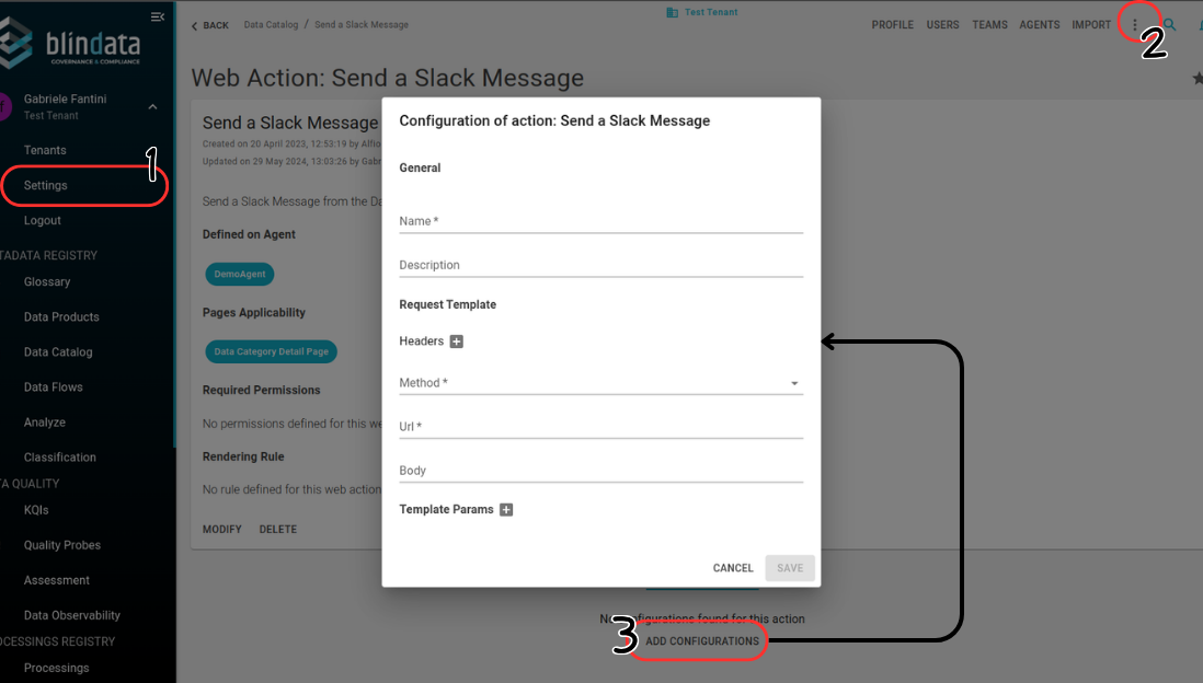 Web Action Configuration Modal