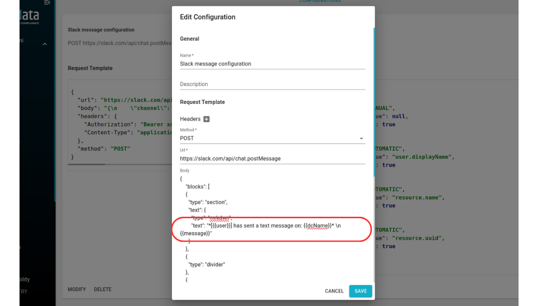 Web Action Configuration Modal