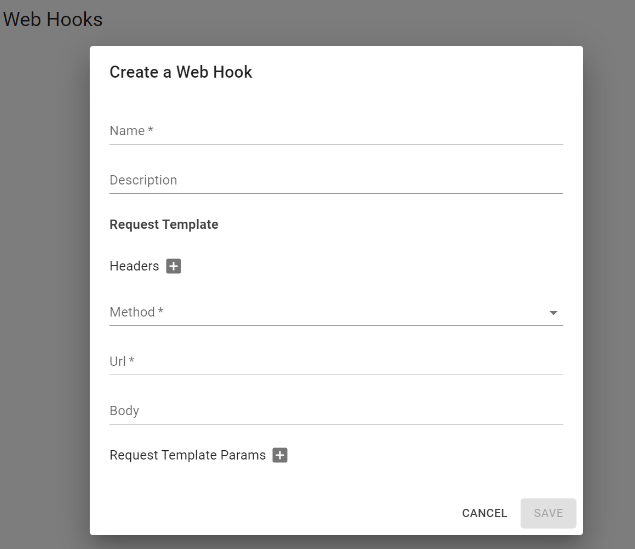 Web Hook Definition Modal