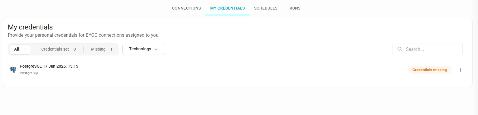 My credentials tab