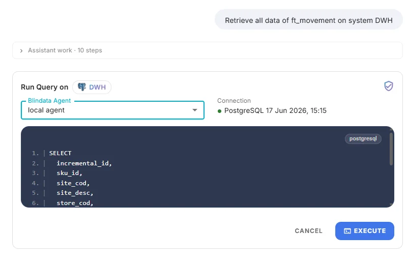 Chat with Your Data query execution card