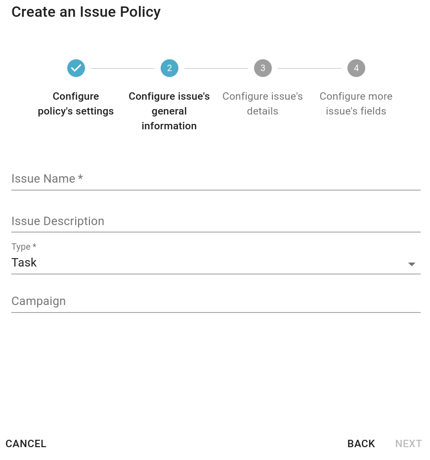 Issue Policies creation step 2