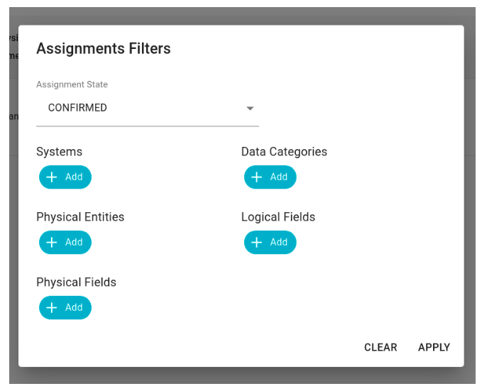 Assignments filters modal