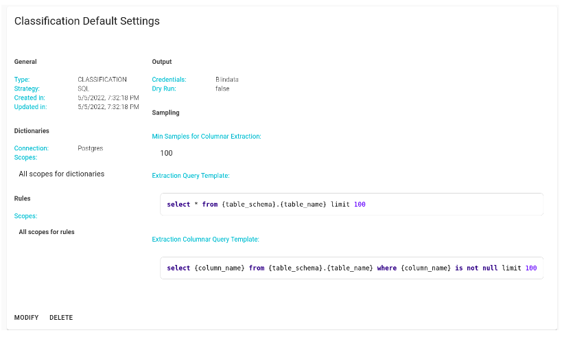 Classification task settings detail