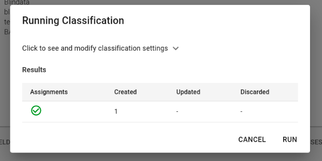 Classification task launch modal result