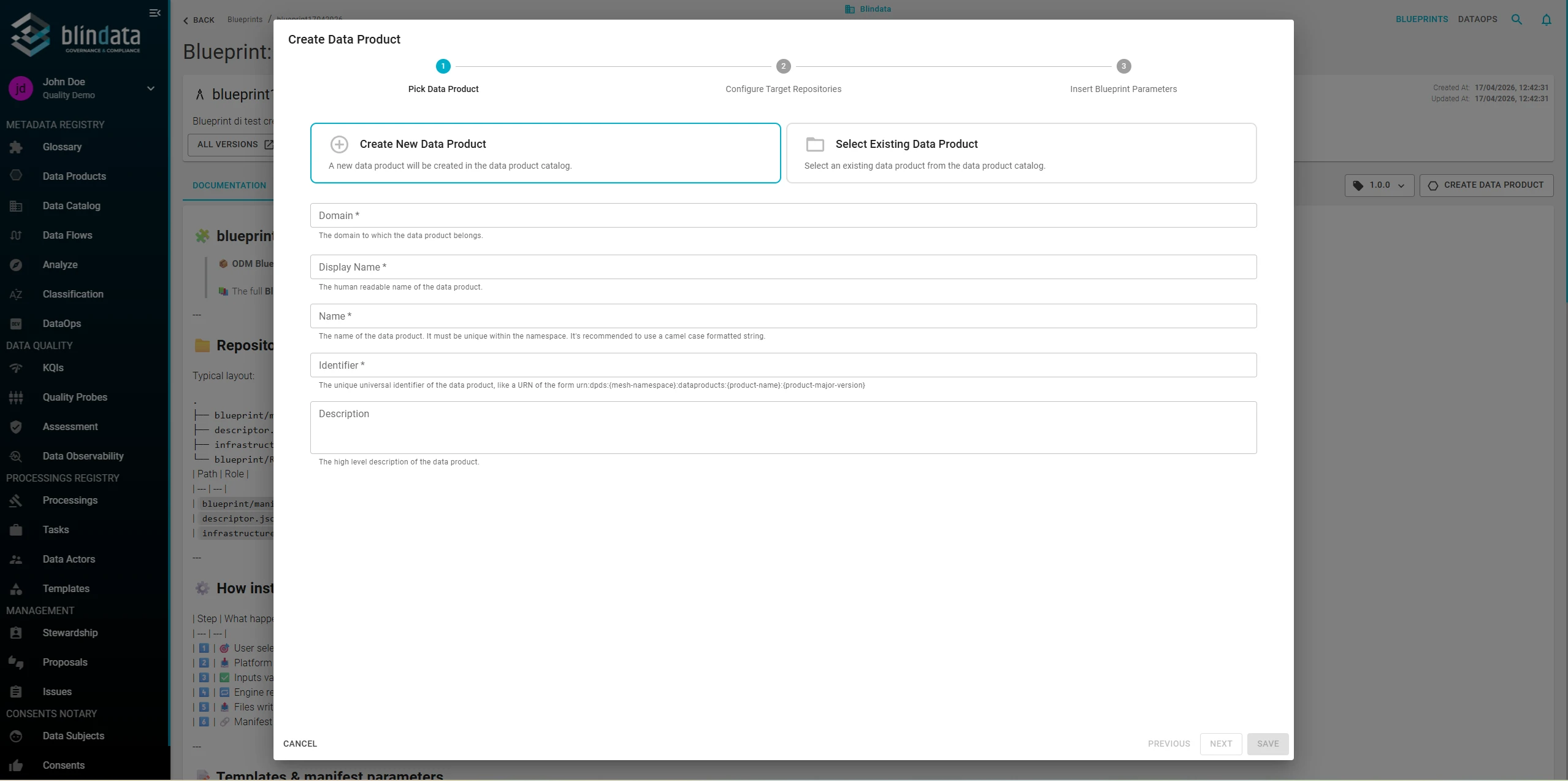 Create Data Product – step 1
