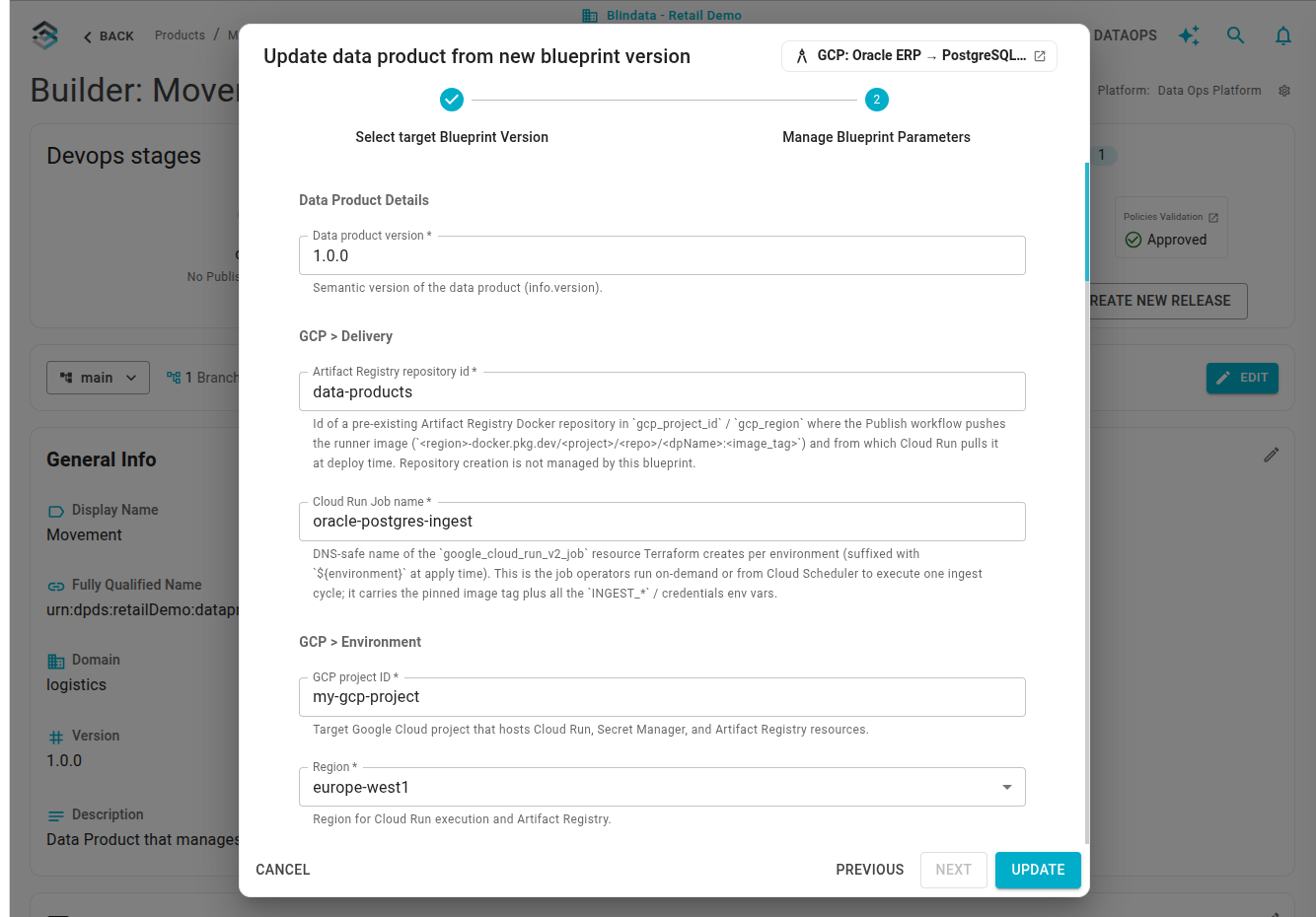 Manage blueprint parameters