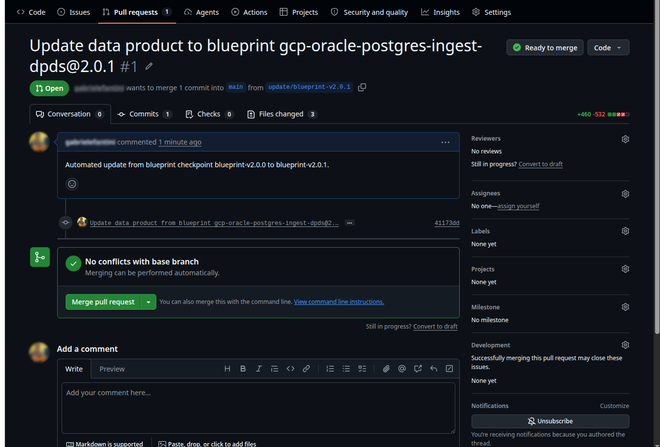 Pull request into the selected branch