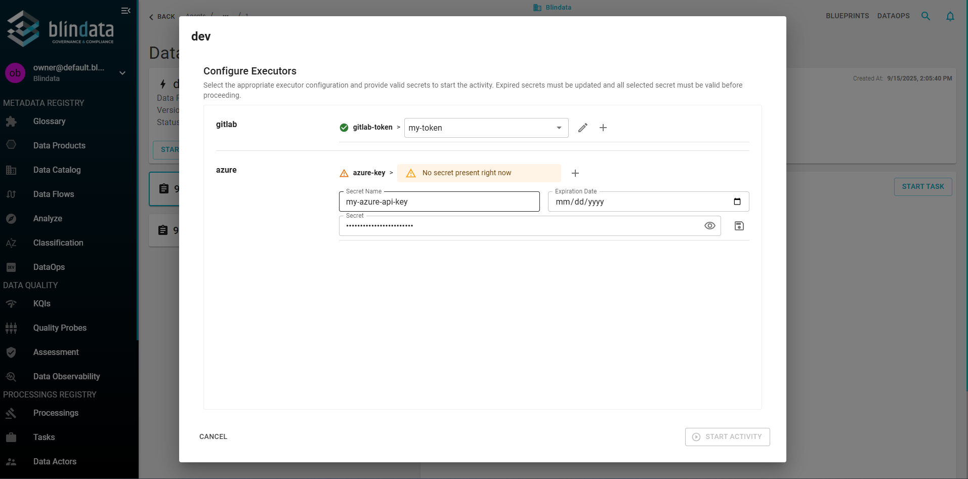 Secrets modal