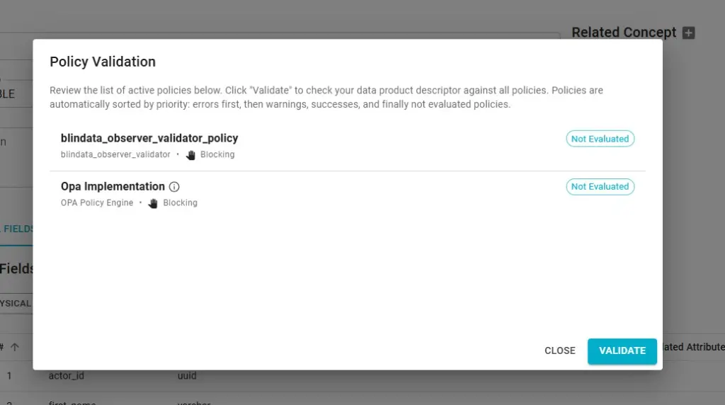 Policy Validation dialog