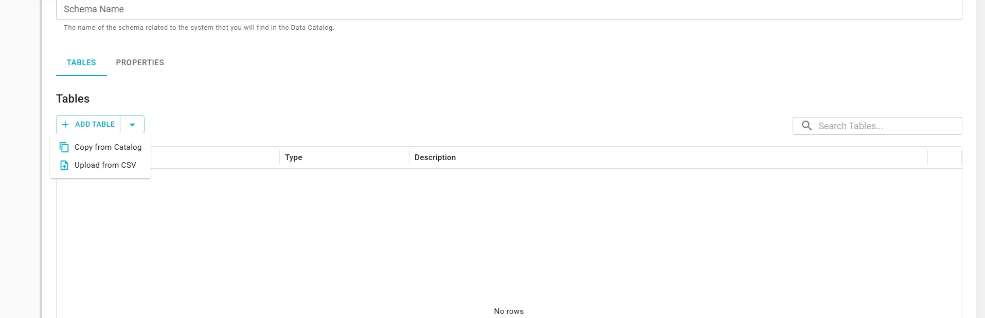 Builder editor — Tables toolbar with Upload from CSV