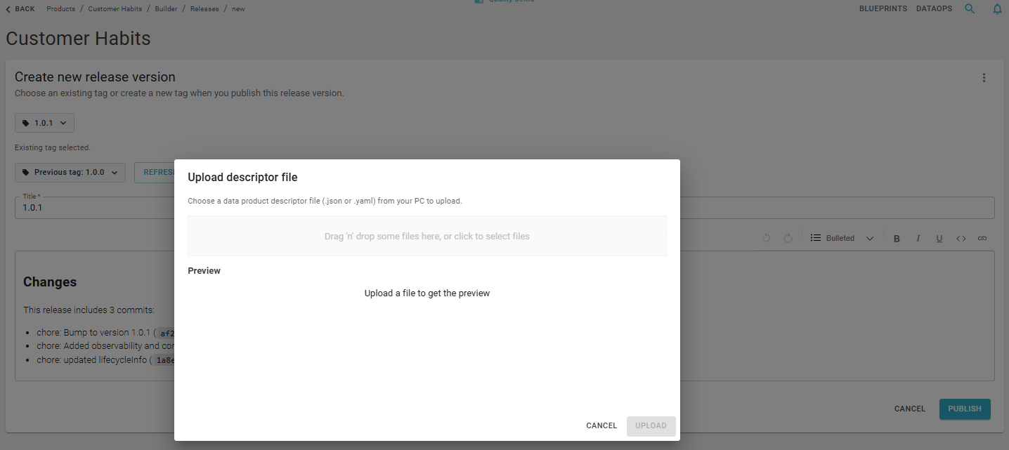 Upload descriptor file for legacy release