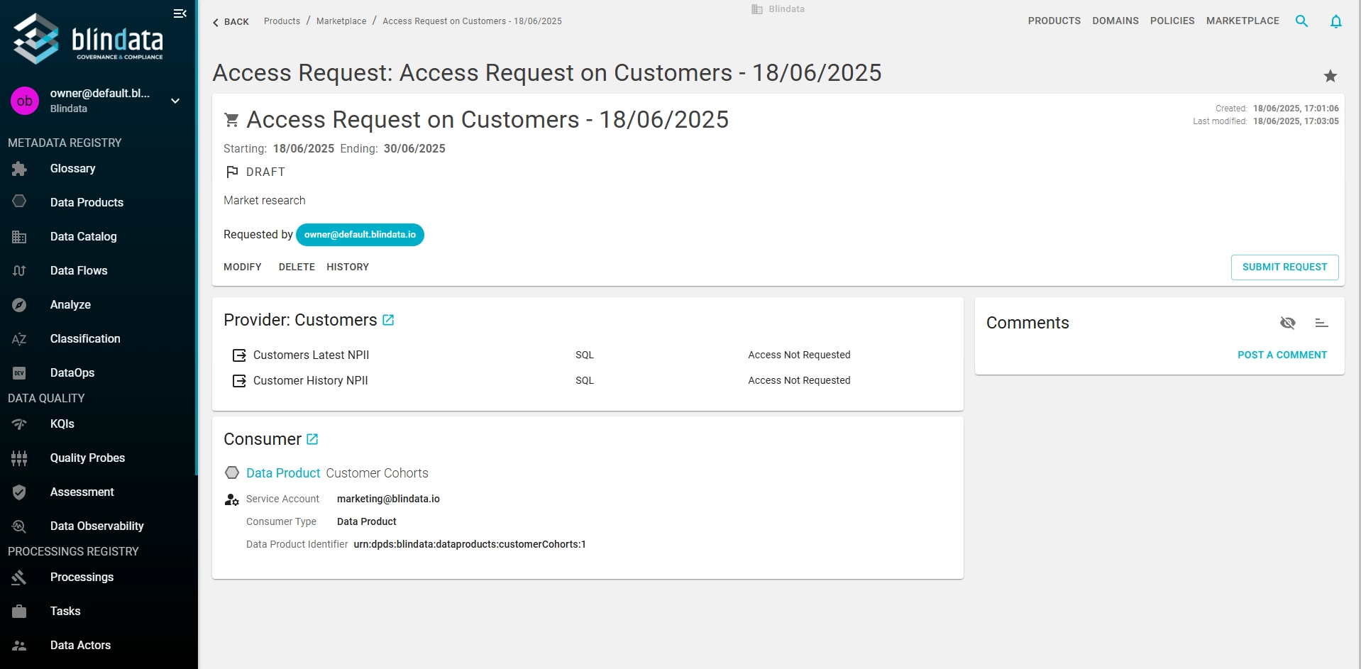 Access Request details page