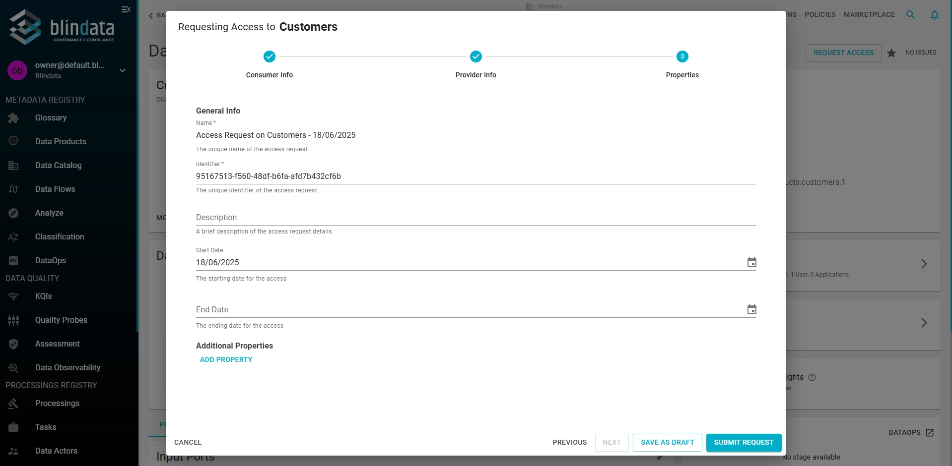 Access Request Modal - Properties