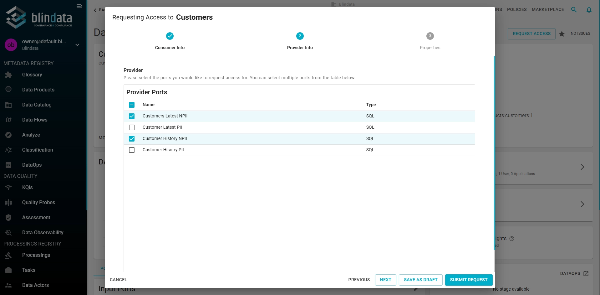 Access Request Modal - Provider Info Step
