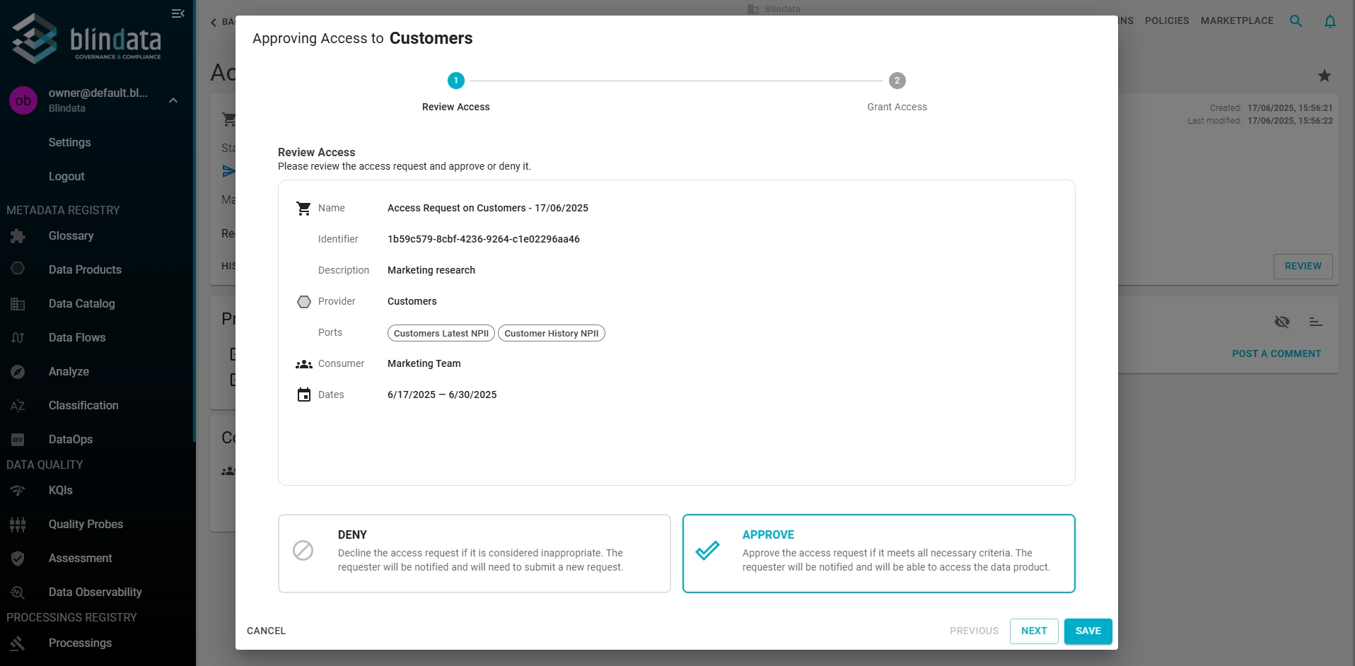 Approval modal