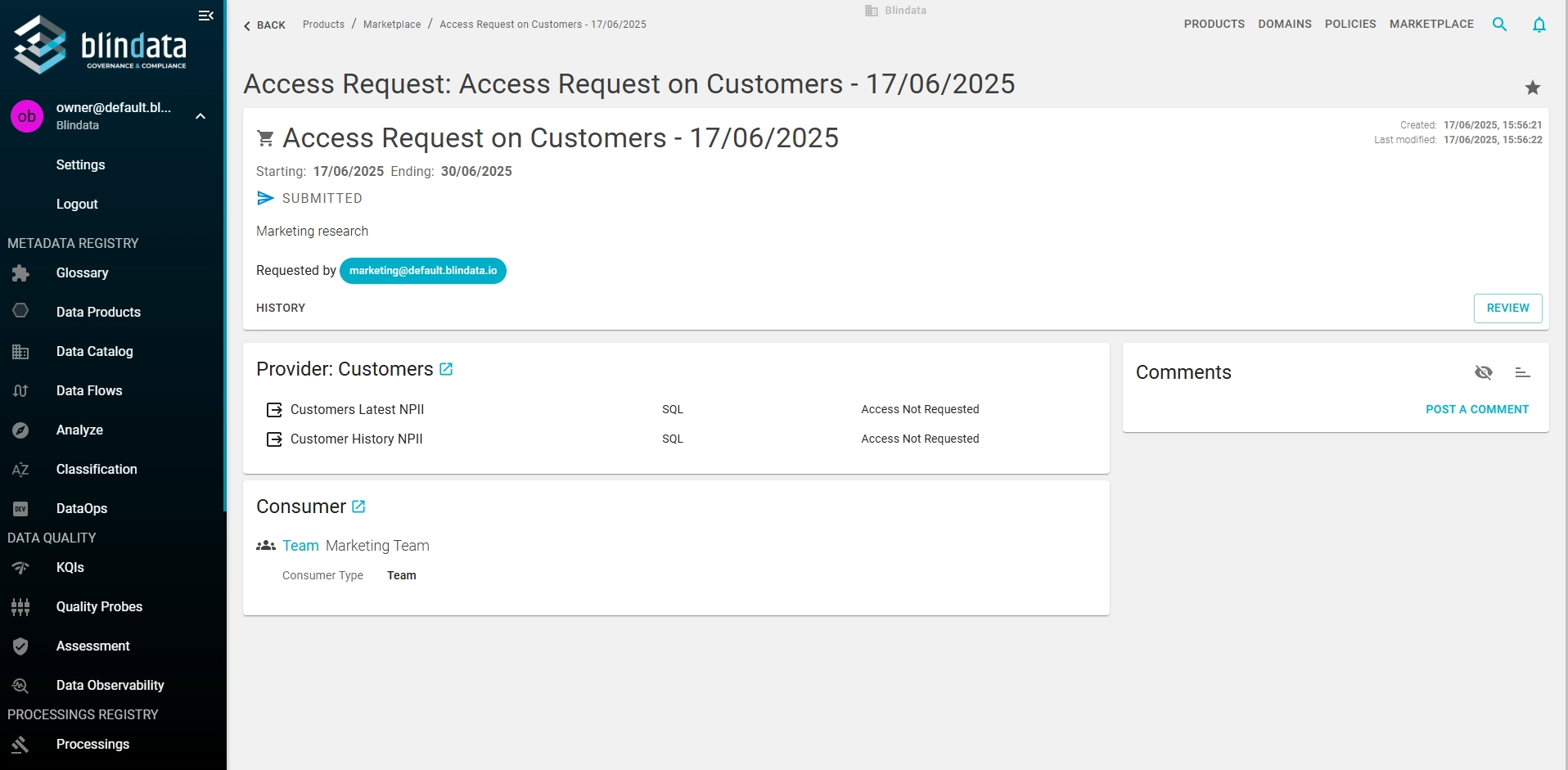 Access Request detail page