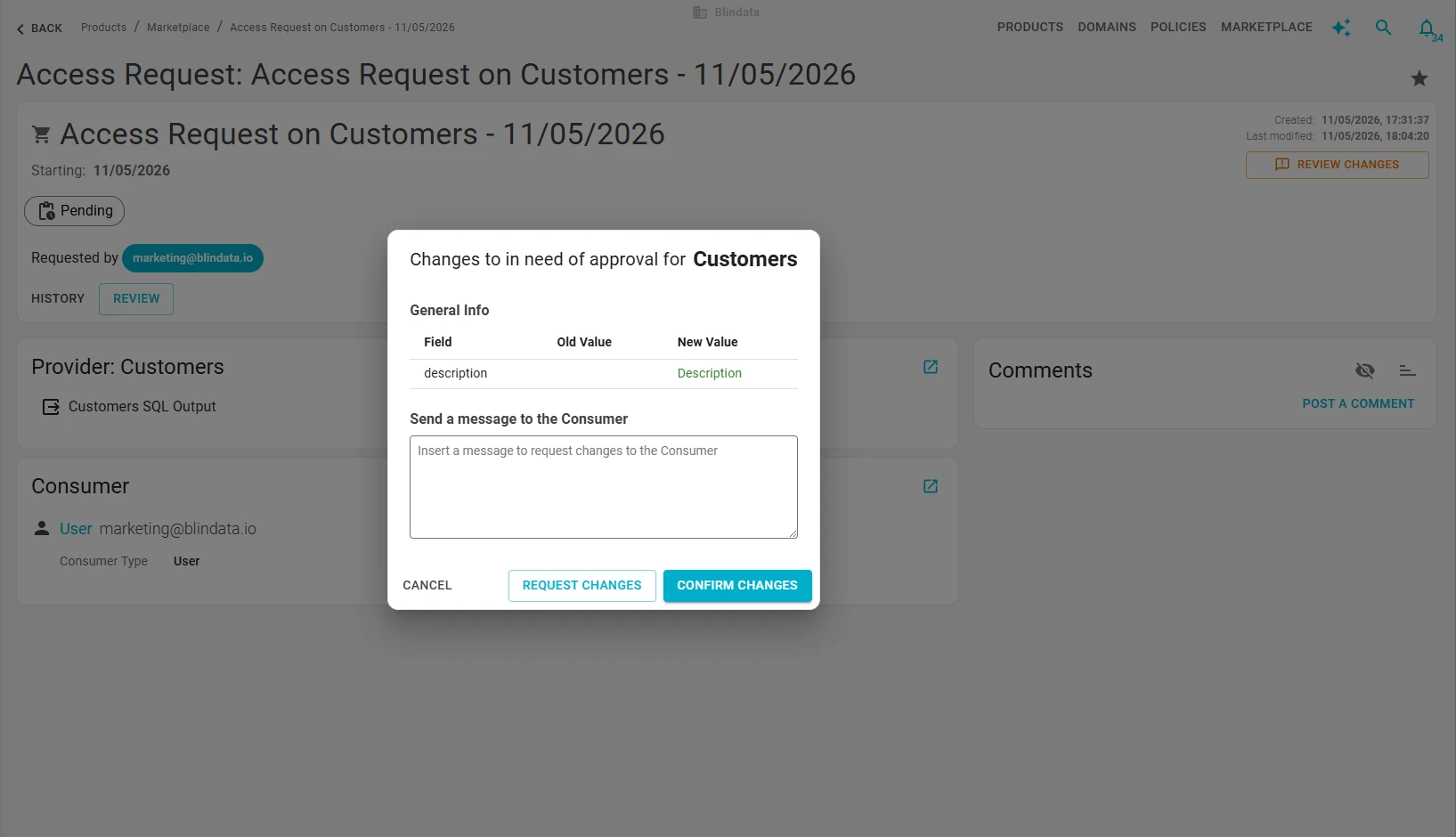 Review changes modal