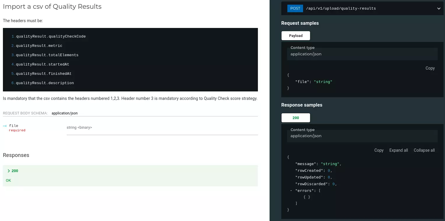 Quality Result Upload API Docs