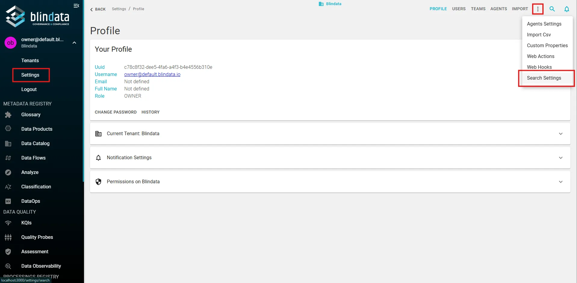 Search Settings page