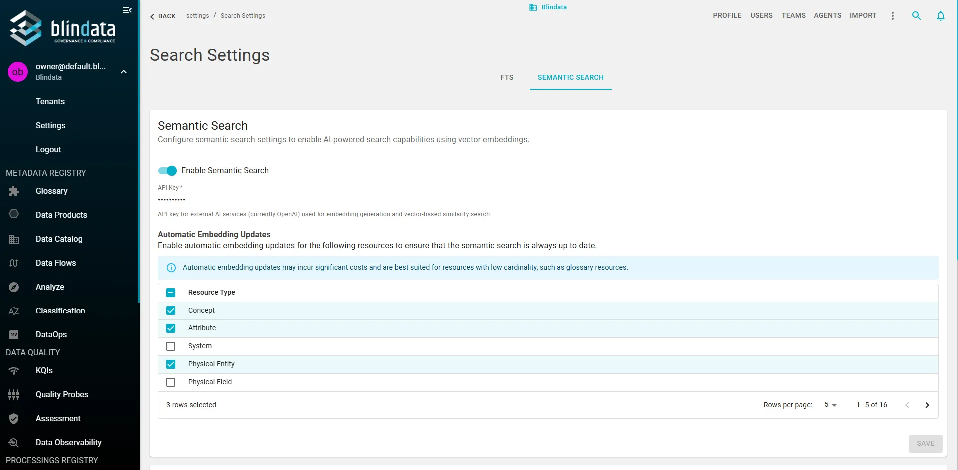 Semantic Search settings