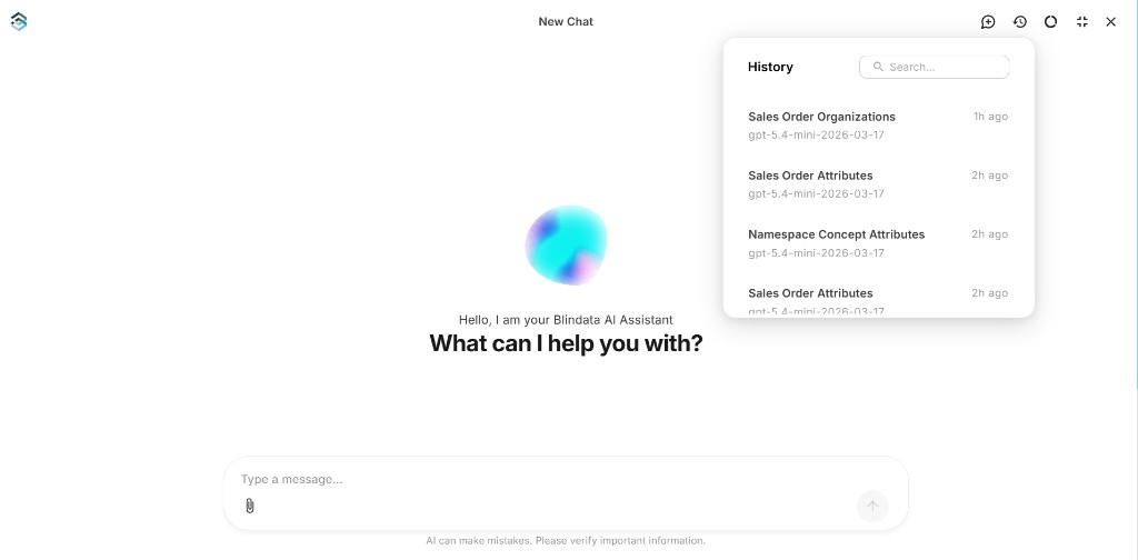 Blindata AI Assistant chat history