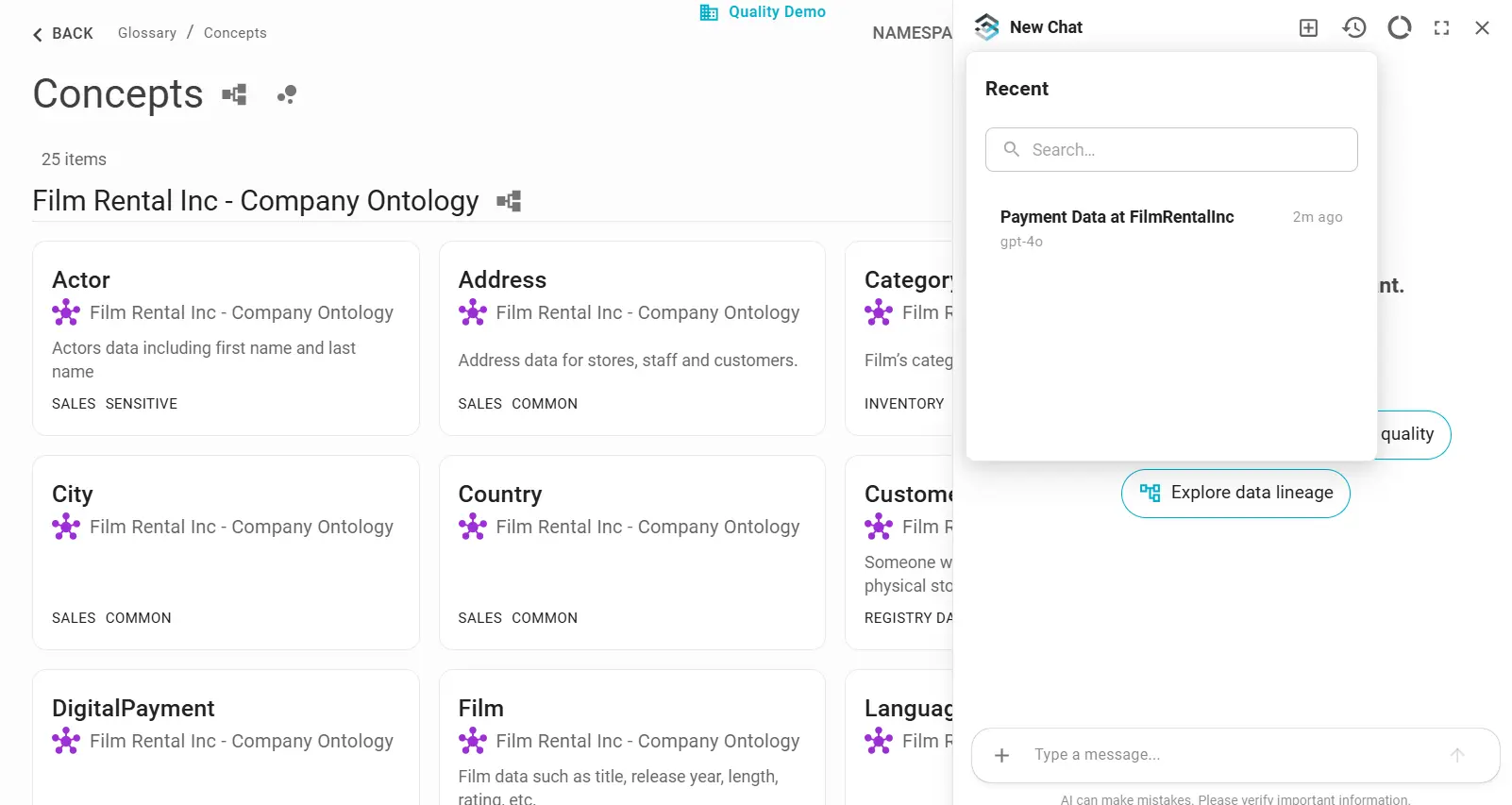Blindata AI Assistant chat history