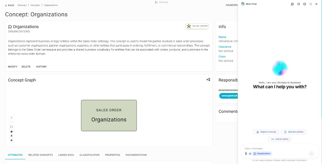 Blindata AI Assistant with page context from the current concept