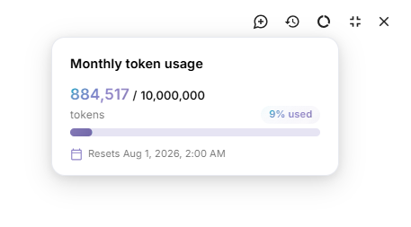 Blindata AI Assistant monthly token usage