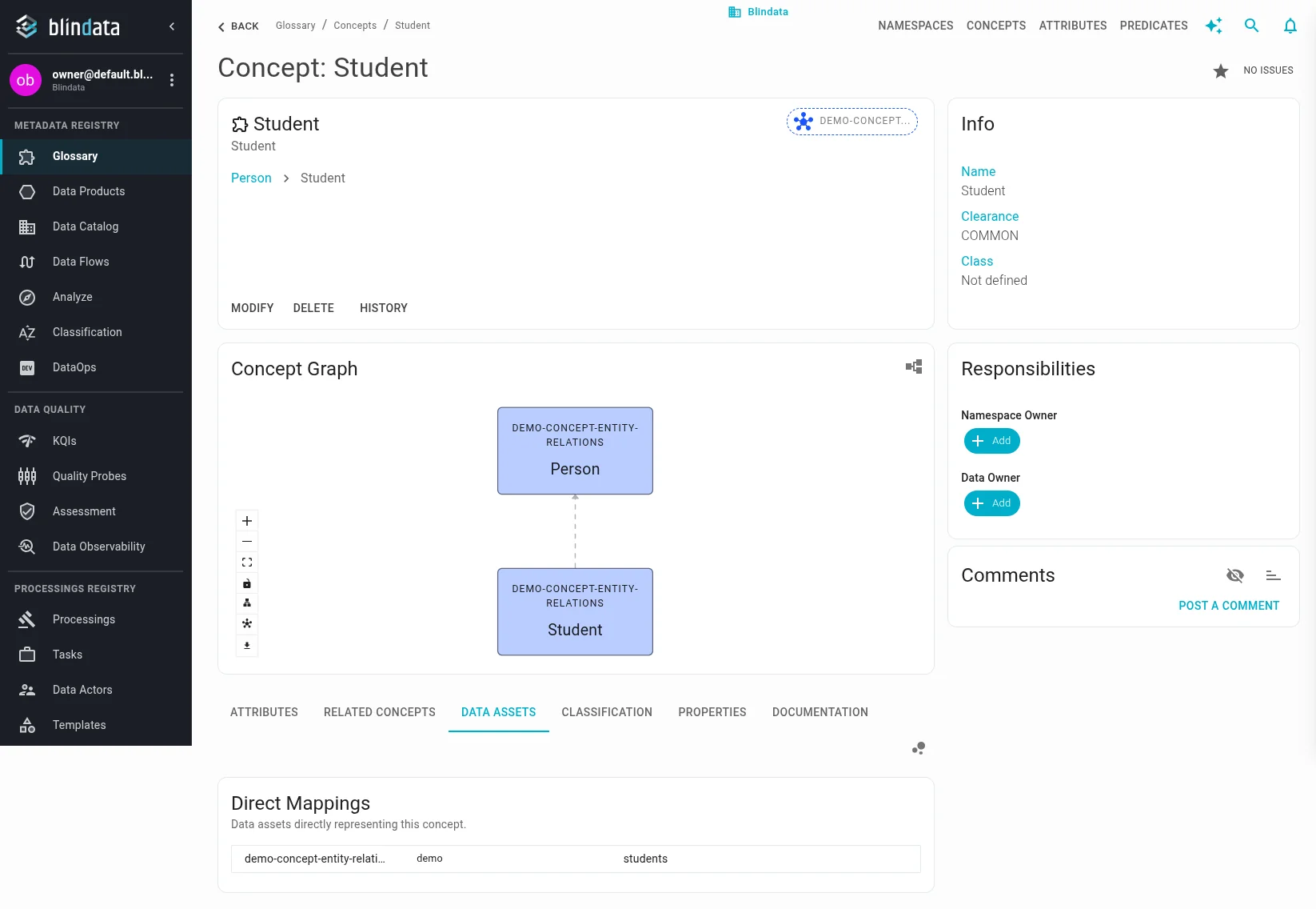 Student Data Assets tab with only the students table under Direct Mappings
