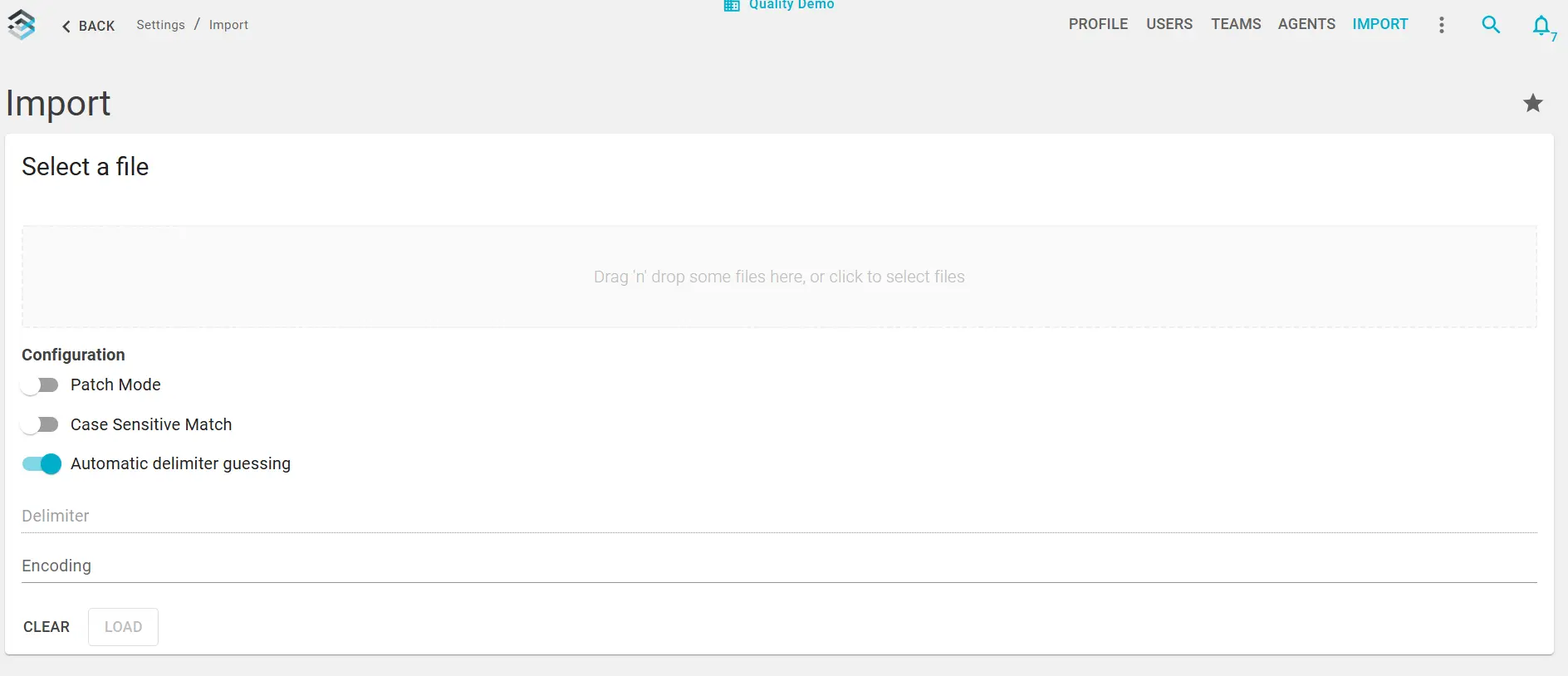 CSV Import Step 1 - Access Import Section