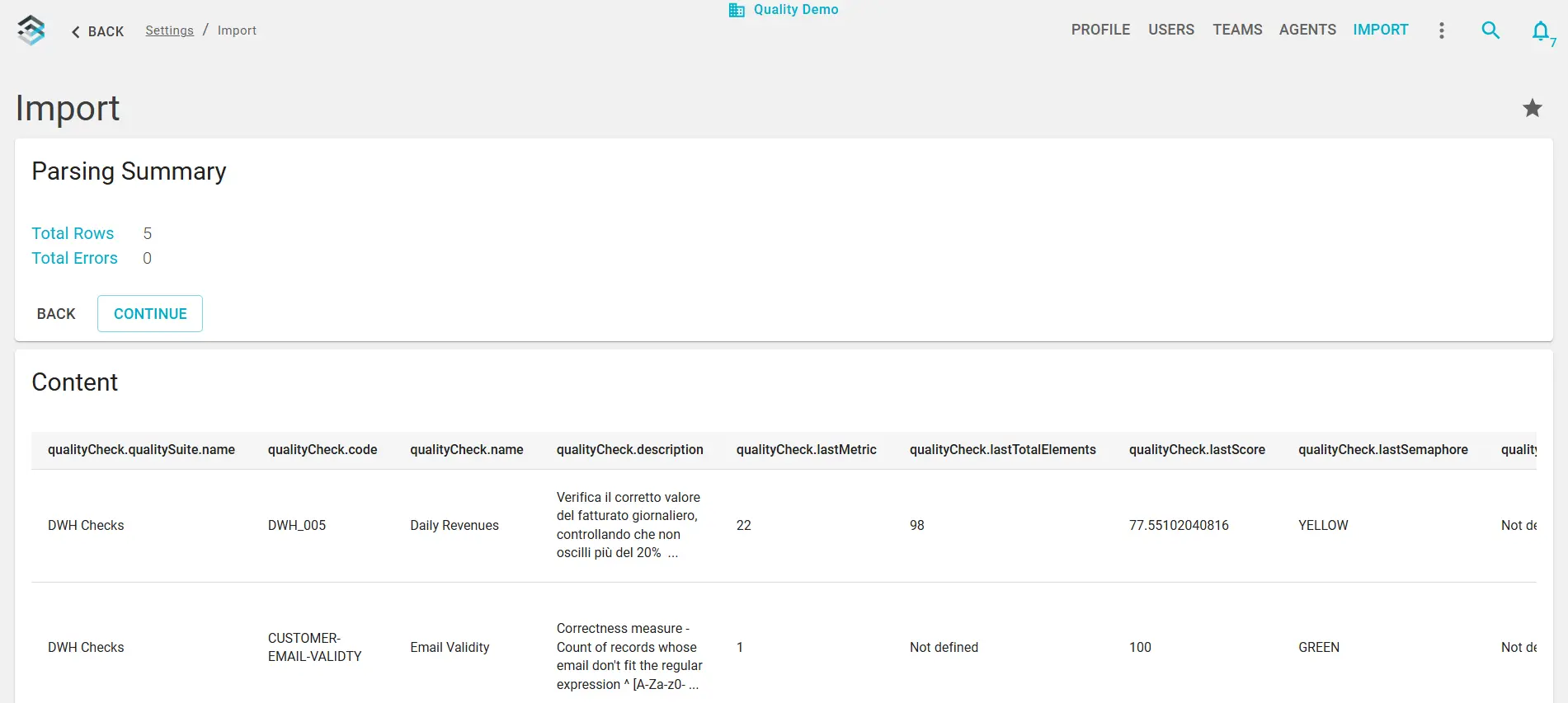 CSV Import Step 2 - Review Parsed Data