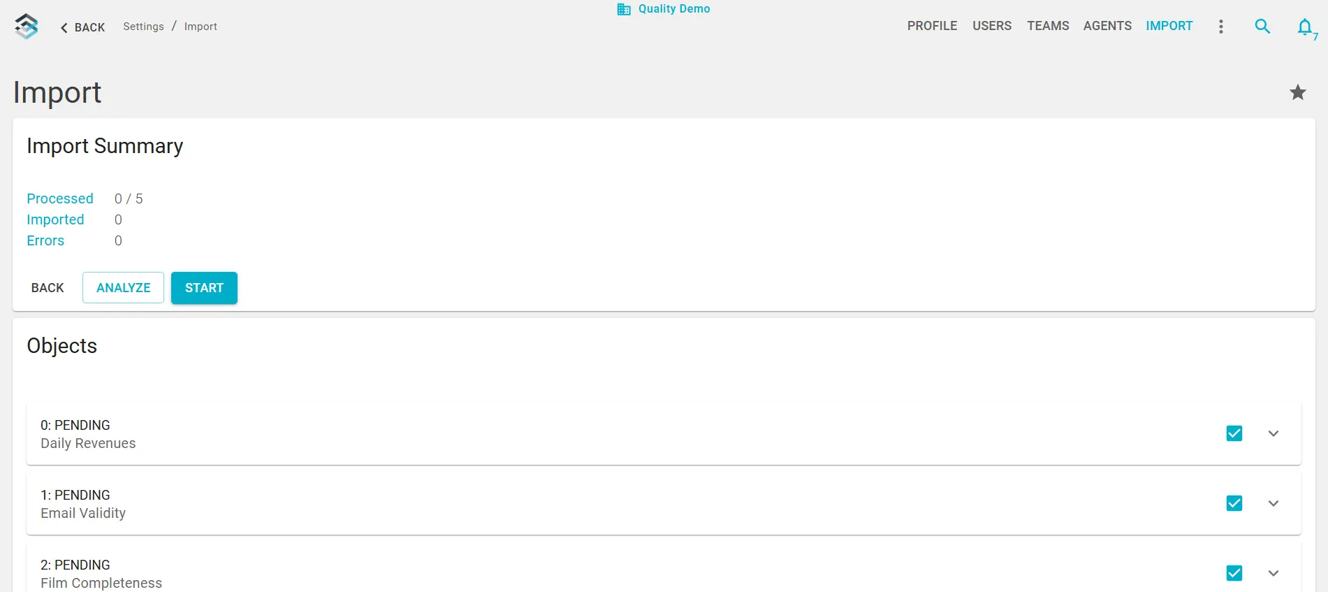CSV Import Step 3 - Review Objects and Analyze