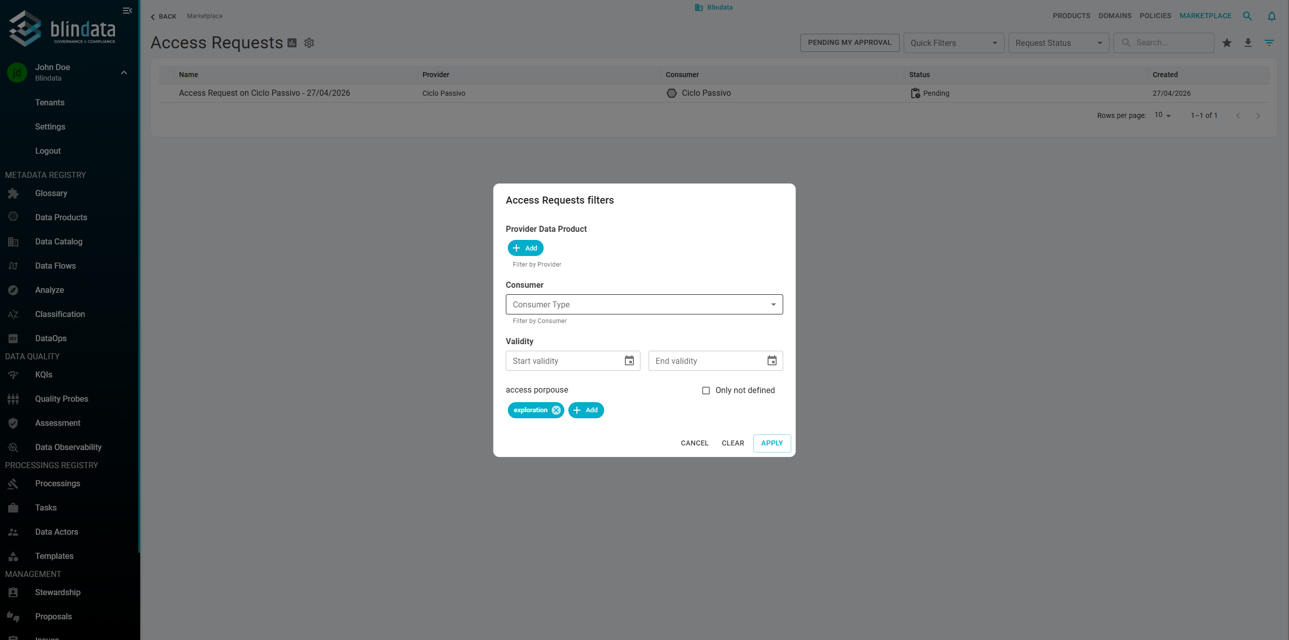 Marketplace requests filtered by custom properties